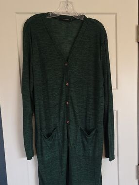 Moss Green Longline V-Neck Cardigan